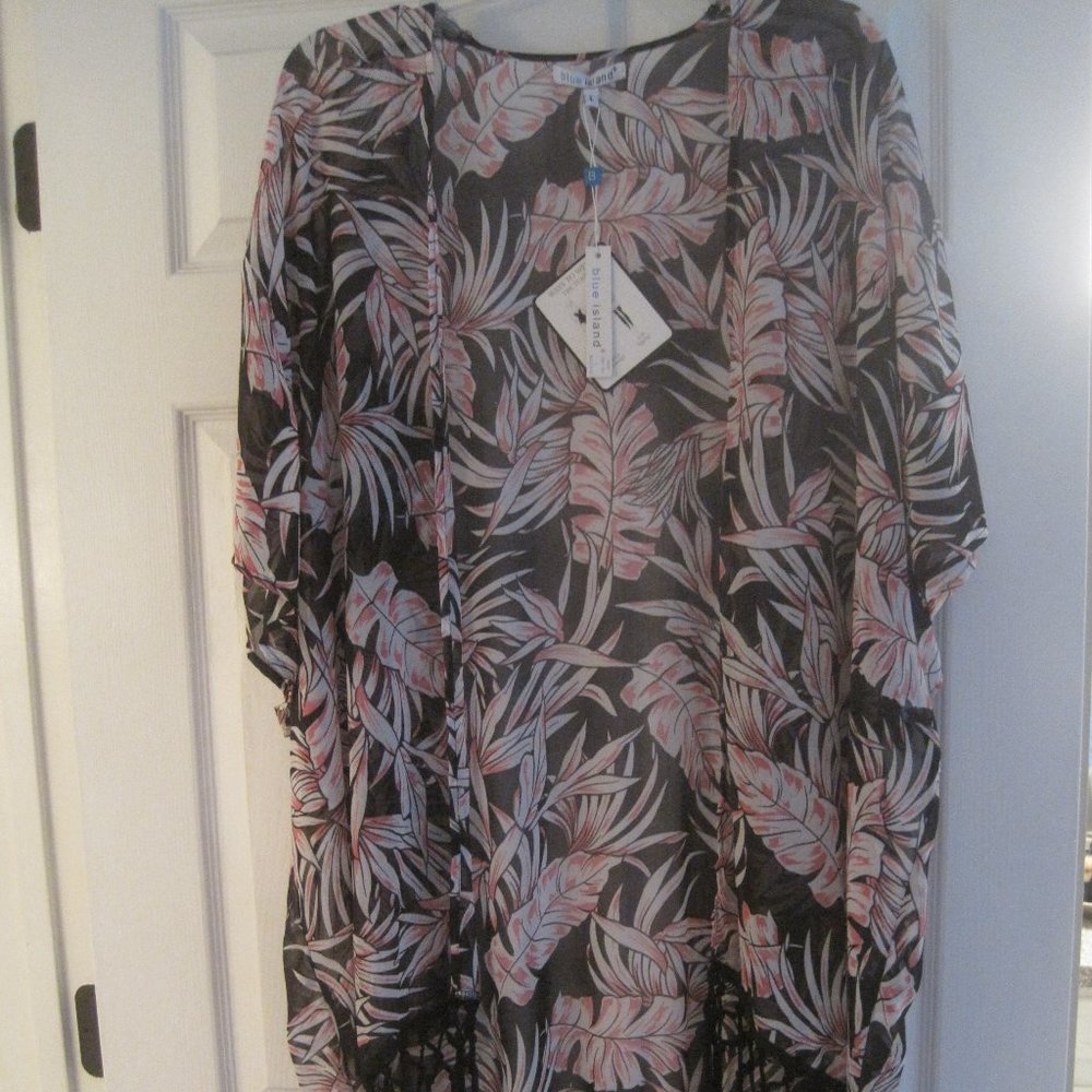 BLUE ISLAND PINK AND BLACK KIMONO SWIM COVERUP
